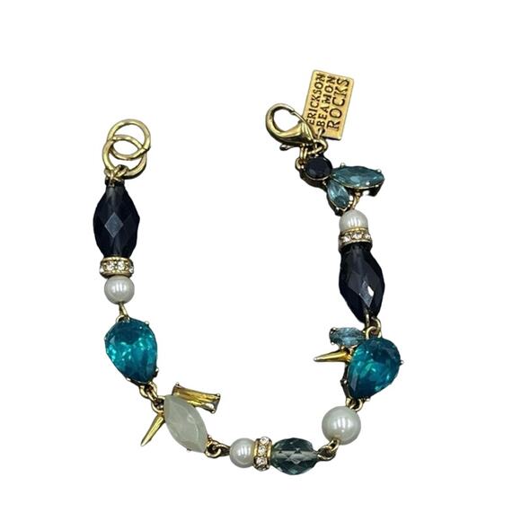 Erickson Beamon Rocks Blue Multicolor Rhinestone Faux Pearl Bracelet NWOT‎ - Picture 2 of 9